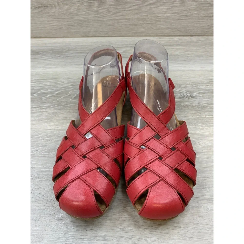 Earth Origins Berri Red Leather Fisherman Sandals Women's 10 Slingback Flat Shoe